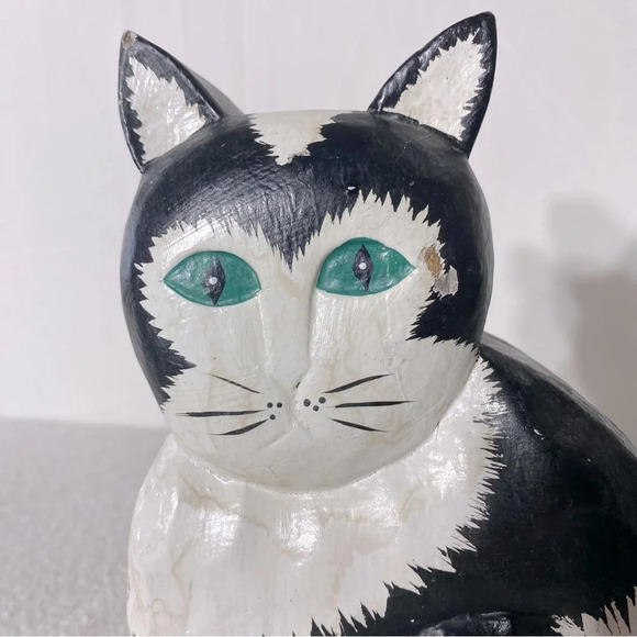 James Haddon Hand  Carved Wood Folk Art Cat Statue Kitty - Picture 7 of 16